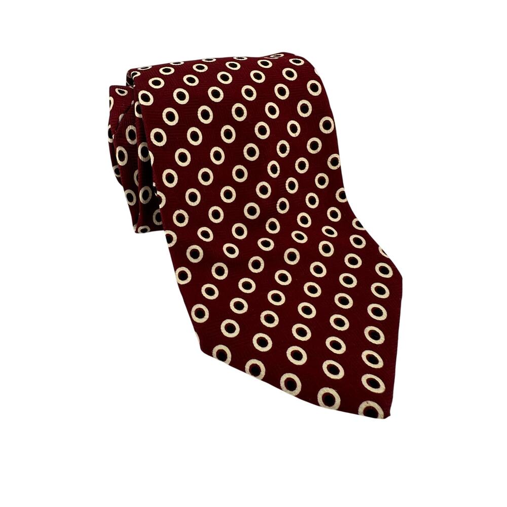 Vincenzo Italian Design Silk Necktie Red Circle Pattern Made in Italy